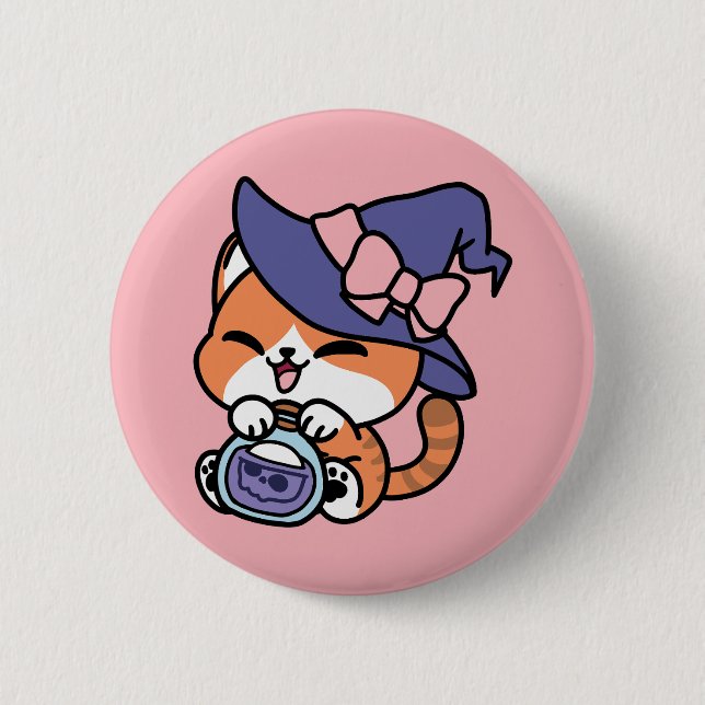 Tabby Witch Brew – Cute Halloween Cat Design 2 Inch Round Button (Front)