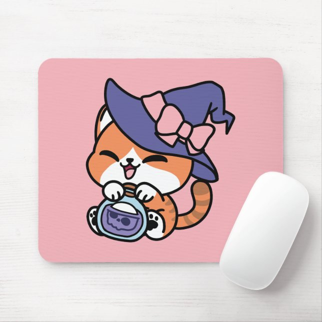 Tabby Witch Brew – Cute Halloween Cat Design Mouse Pad (With Mouse)