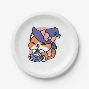 Tabby Witch Brew – Cute Halloween Cat Design Paper Plate