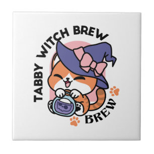 Tabby Witch Brew – Cute Halloween Cat Design Tile