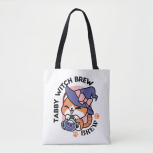 Tabby Witch Brew – Cute Halloween Cat Design Tote Bag