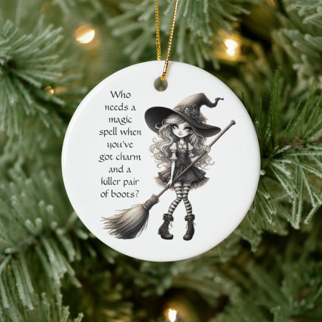 Tabitha and her Boots - Witch Ceramic Ornament (Tree)