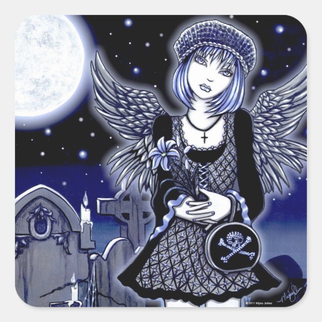 "Tabitha" Blue Gothic Angel Art Sticker (Front)