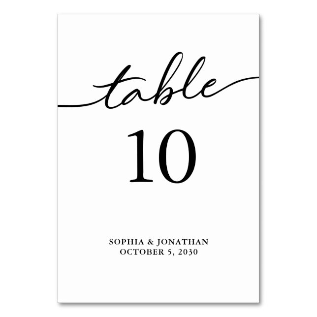 Table 10 Black Calligraphy Personalized Wedding Table Number (Front)