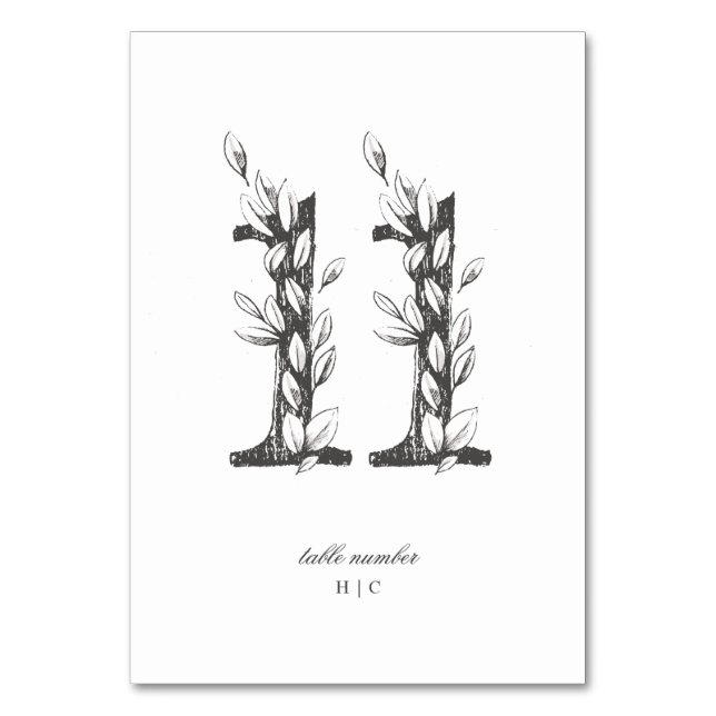 Table 11 Beautiful Floral Sketched Wreath Wedding Table Number (Front)