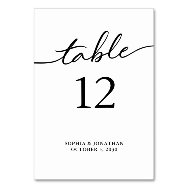 Table 12 Black Calligraphy Personalized Wedding Table Number (Front)