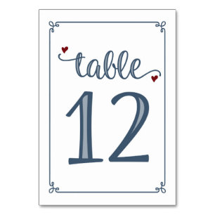 "Table 12" Dusty Blue & Dark Red Table Number