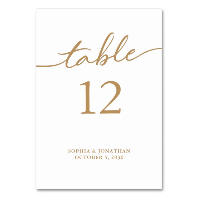 Table 12 Gold Calligraphy Personalized Wedding Table Number (Front)