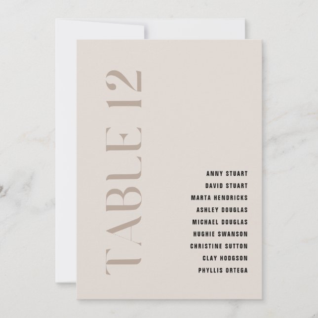 Table 12 Modern Bold Beige Wedding Table Number (Front)