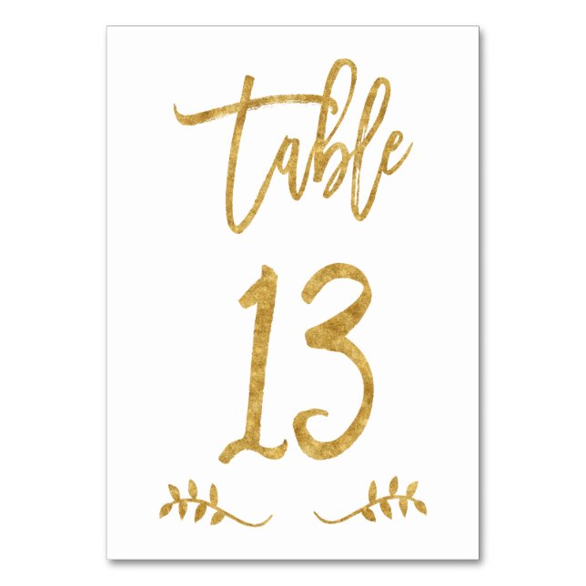 Table 13 | Elegant Gold Handwriting Brushed Laurel Table Number (Front)