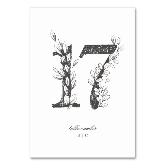 Table 17 Beautiful Floral Sketched Wreath Wedding Table Number (Front)