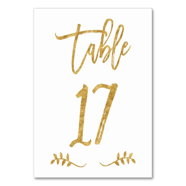 Table 17 | Elegant Gold Handwriting Brushed Laurel Table Number (Front)