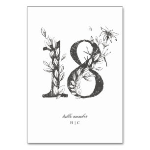 Table 18 Beautiful Floral Sketched Wreath Wedding Table Number