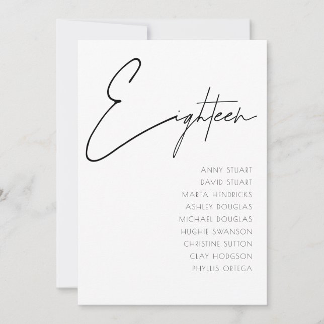 Table 18 Modern Wedding Table Number template (Front)