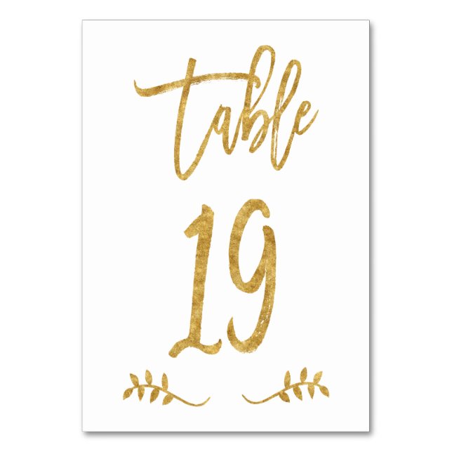 Table 19 | Elegant Gold Handwriting Brushed Laurel Table Number (Front)