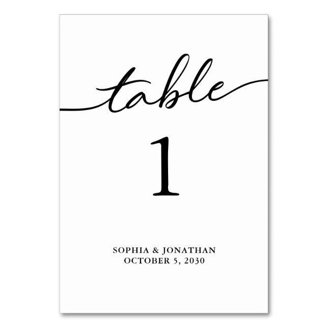 Table 1 Black Calligraphy Personalized Wedding Table Number (Front)
