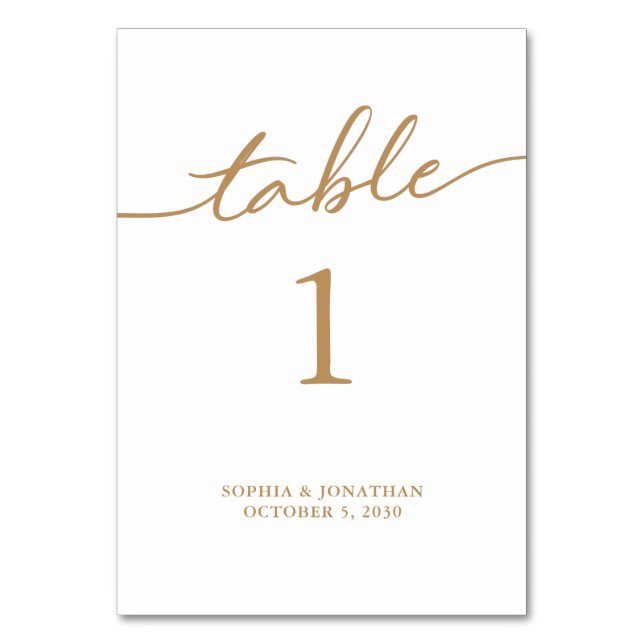 Table 1 Gold Calligraphy Personalized Wedding Table Number (Front)