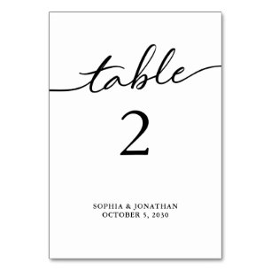 Table 2 Black Calligraphy Personalized Wedding Table Number