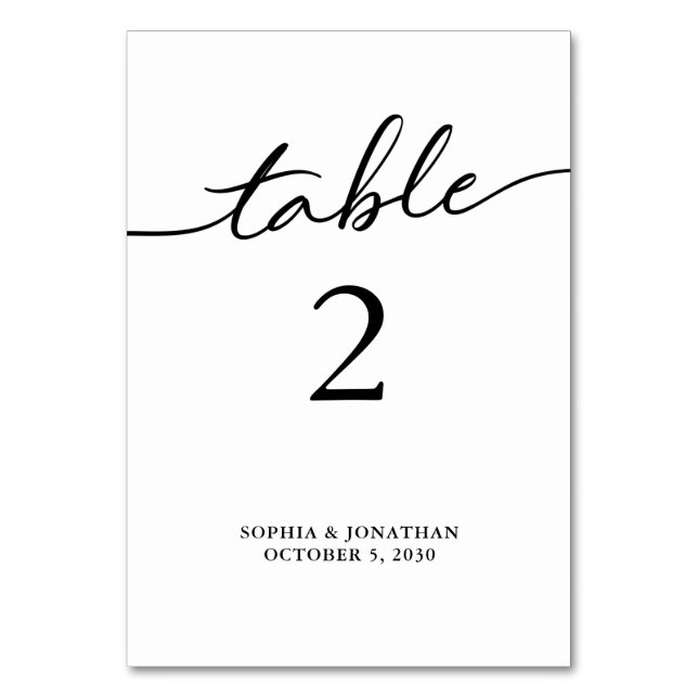 Table 2 Black Calligraphy Personalized Wedding Table Number (Front)