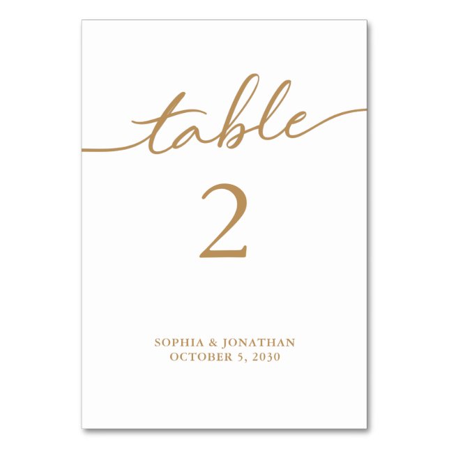 Table 2 Gold Calligraphy Personalized Wedding Table Number (Front)