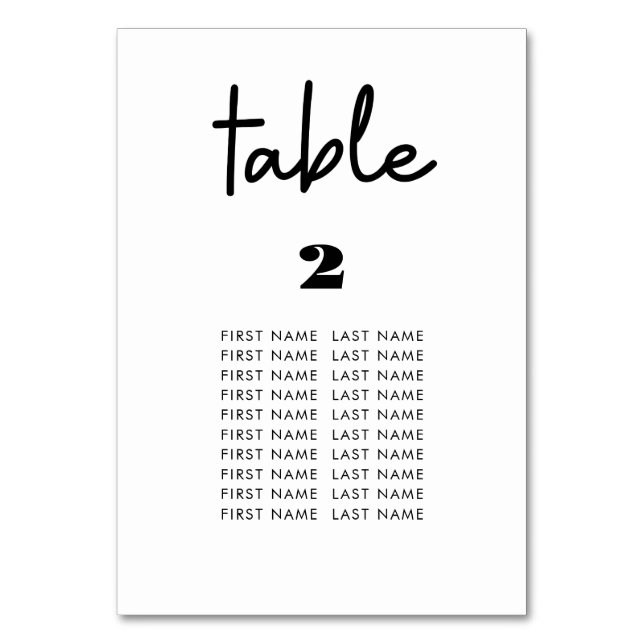 table 2, minimal white wedding seating chart cards (Front)