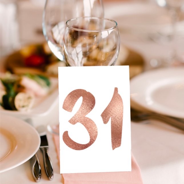 Table 31 Numéro de tableau Blanc Métallique Rose Or (31 Table Number White Metallic Pink Rose Gold Table Number)