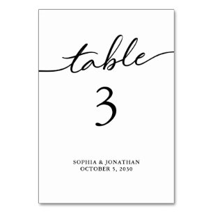 Table 3 Black Calligraphy Personalized Wedding Number