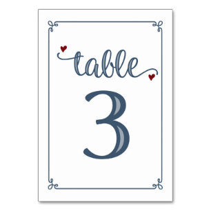 "Table 3" Dusty Blue & Dark Red Table Number