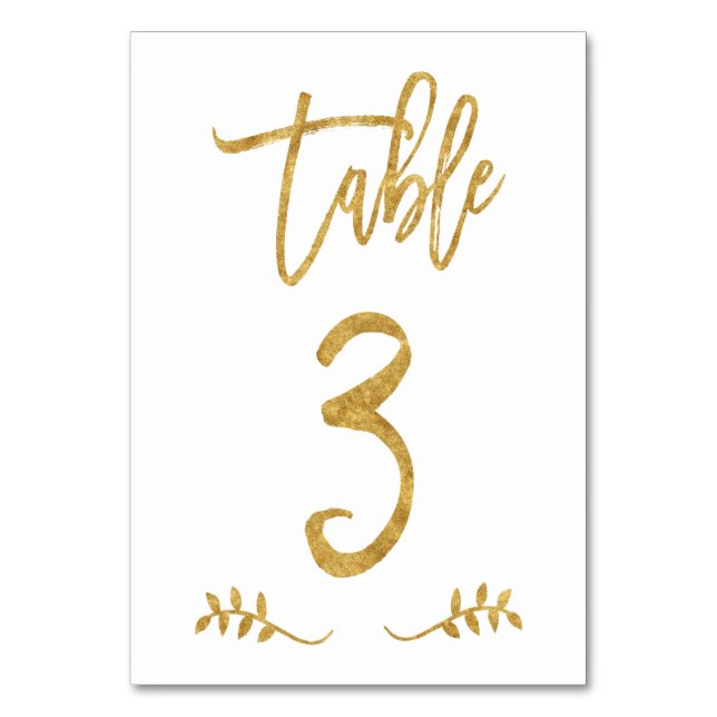 Table 3 | Elegant Gold Handwriting Brushed Laurel Table Number (Front)
