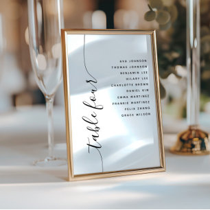 Table 4 Vertical Script Wedding Seating Chart Card