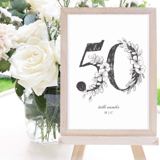 Table 50 Beautiful Floral Sketched Wreath Wedding Number (Creator Uploaded)