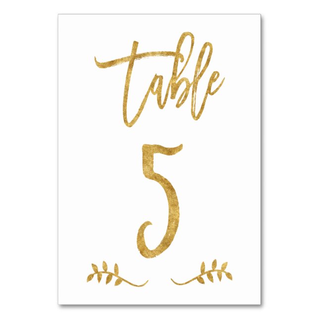 Table 5 | Elegant Gold Handwriting Brushed Laurel Table Number (Front)
