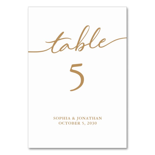 Table 5 Gold Calligraphy Personalized Wedding Table Number (Front)