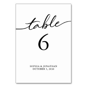 Table 6 Black Calligraphy Personalized Wedding Table Number