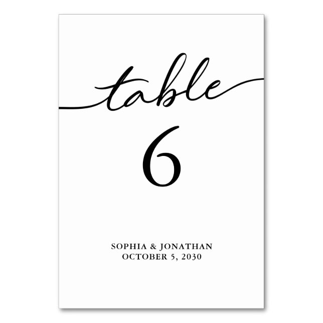 Table 6 Black Calligraphy Personalized Wedding Table Number (Front)