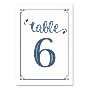 "Table 6" Dusty Blue & Dark Red Table Number