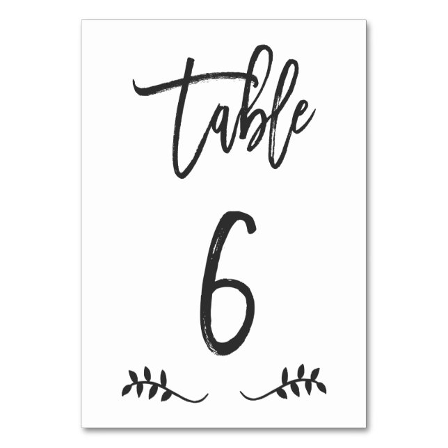 Table 6 | Simple Black Handwriting Brushed Laurel Number (Front)