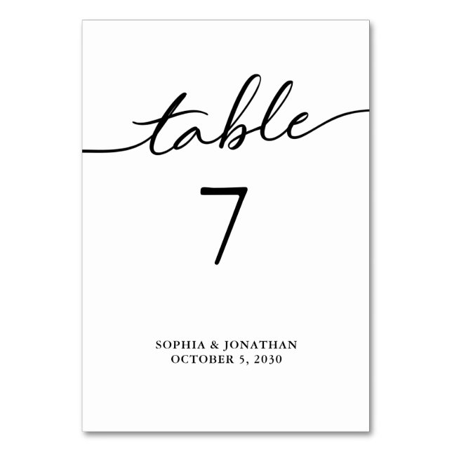 Table 7 Black Calligraphy Personalized Wedding Number (Front)