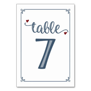 "Table 7" Dusty Blue & Dark Red Table Number
