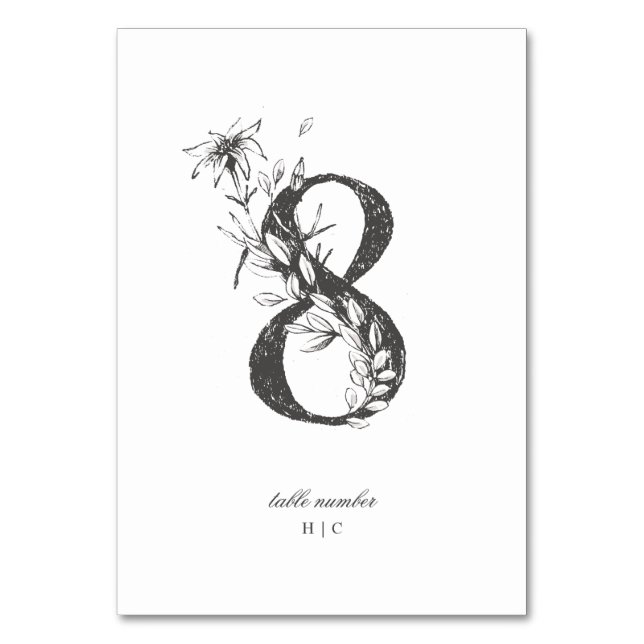 Table 8 Beautiful Floral Sketched Wreath Wedding Table Number (Front)