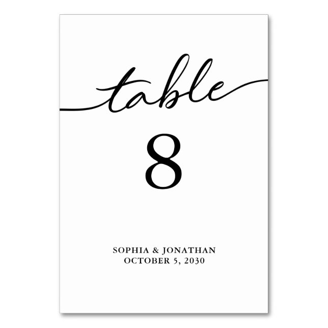 Table 8 Black Calligraphy Personalized Wedding Number (Front)