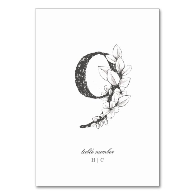 Table 9 Beautiful Floral Sketched Wreath Wedding Number (Front)