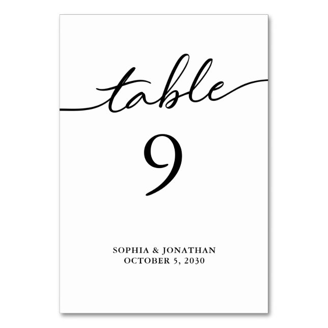 Table 9 Black Calligraphy Personalized Wedding Table Number (Front)