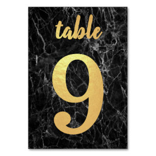 Table 9 Elegant Black Marble Faux Gold Foil Simple Number