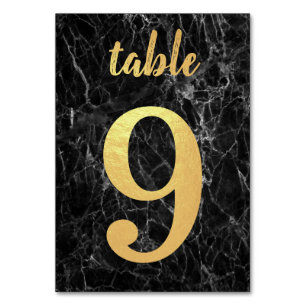 Table 9 Elegant Black Marble Faux Gold Foil Simple Table Number