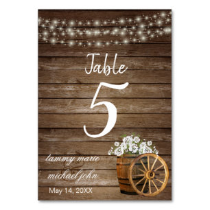 Table Baril de bois rustique, Fleurs blanches 2- Numéro