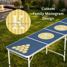 Monogramme de cercle rayé bleu marine jaune Famill