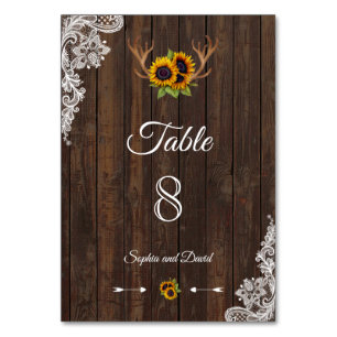 Table Boho Sunflowers Antlers Wood Mariage NUMÉRO DE TAB