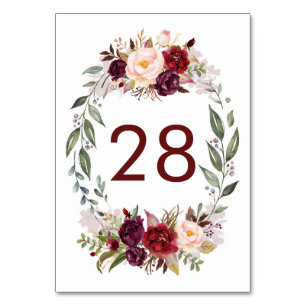Table Burgundy Rouge Floral Mariage Numéro de tableau Ca