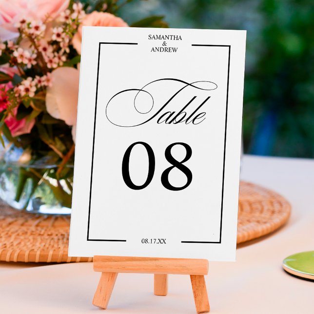 Table Calligraphie romantique noir blanc chic numéro de  (Romantic calligraphy black white chic table number)